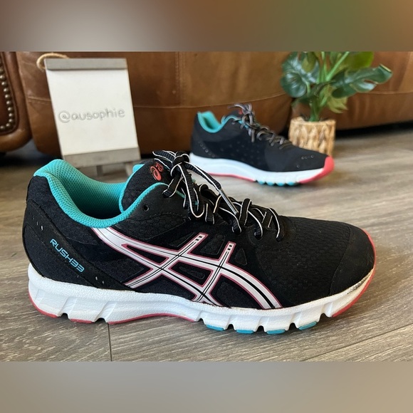 ASICS Rush 33 Ahar Black Pink & Blue Running Shoes. Size 8.5. - Picture 1 of 9